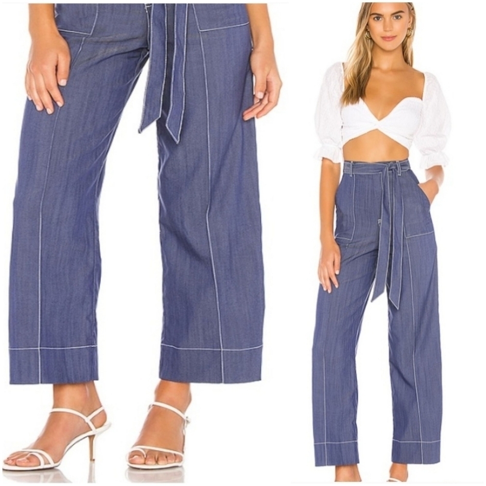 Privacy Please wide leg tie belt pants Cuff jeans denim trousers